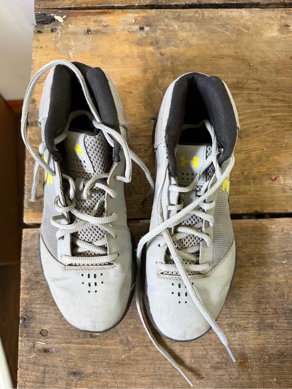 Under Armour Light Gray and Yellow Boy’s Basketball Shoes